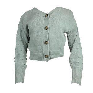 Cropped Knit Cardigan Light Green Size Small